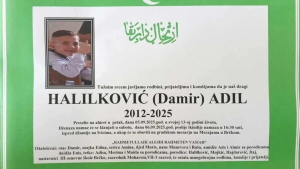 Tuga u Brčkom: Preminuo 13-godišnji Adil Halilković