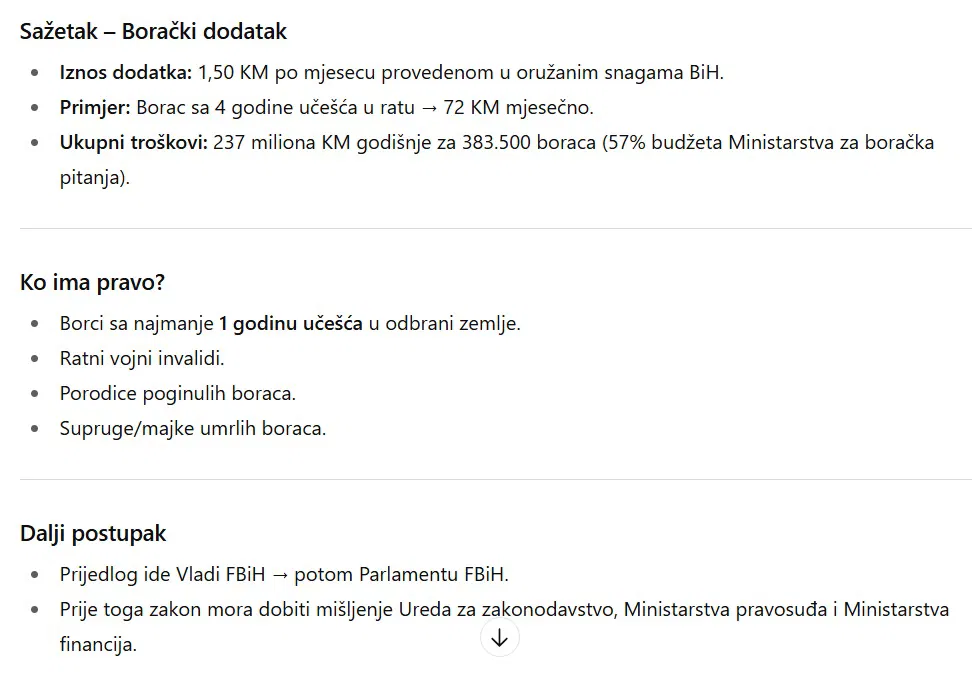 Borački dodatak usuglašen: 1,50 KM po mjesecu učešća u ratu